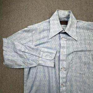 Perma Prest The Comfort Shirt Button Up Long Sleeve Mens XL Blue Geometric